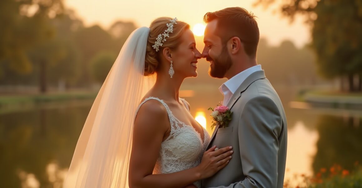 a couple with wedding suit