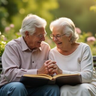 Elderly couple laughing together