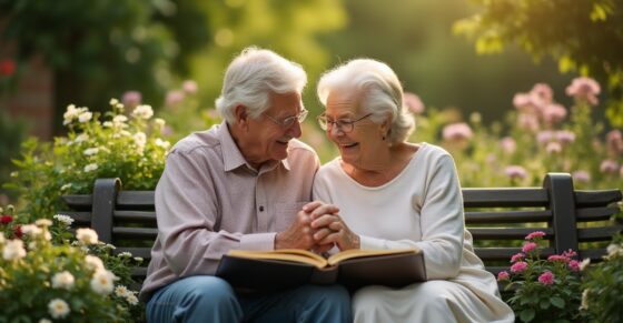 Elderly couple laughing together