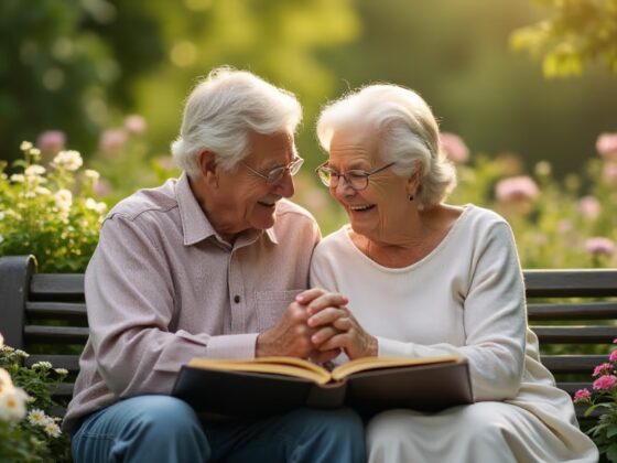 Elderly couple laughing together